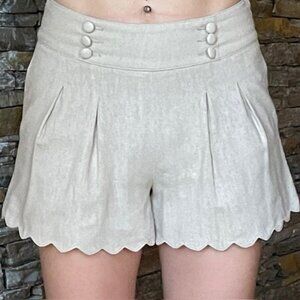 LINEN LOOK PLEATED SHORTS Scalloped Hem, 4 Pockets SUPER CUTE